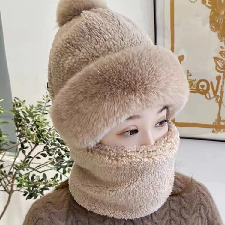 2023 new one-hat scarf with velvet and warm, warm, cold, cold, cold-hearted caps