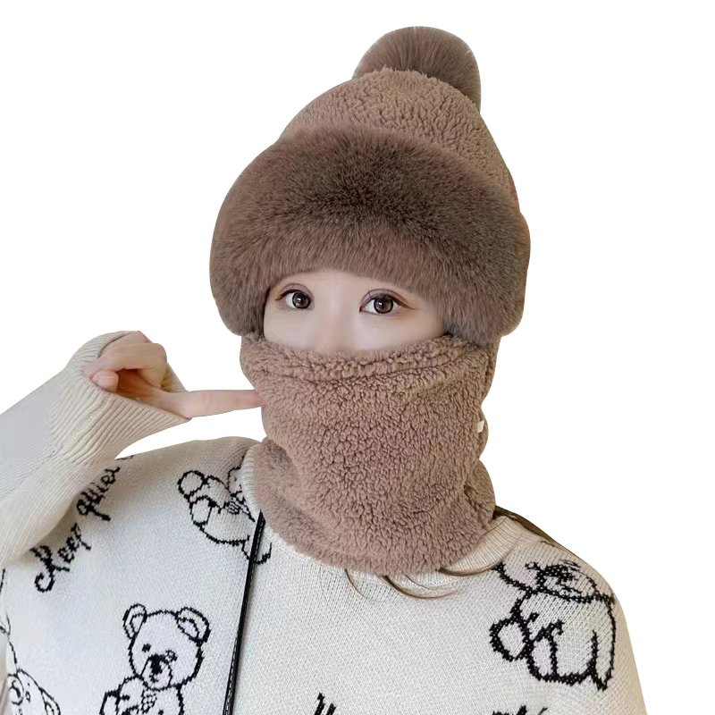 2023 new one-hat scarf with velvet and warm, warm, cold, cold, cold-hearted caps