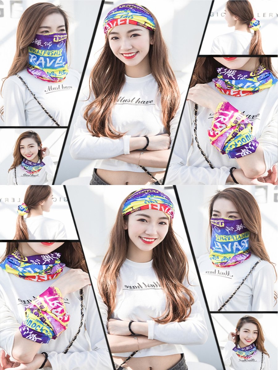Personal patterns customize the headscarves to be a magic mask to protect the sun and the wind