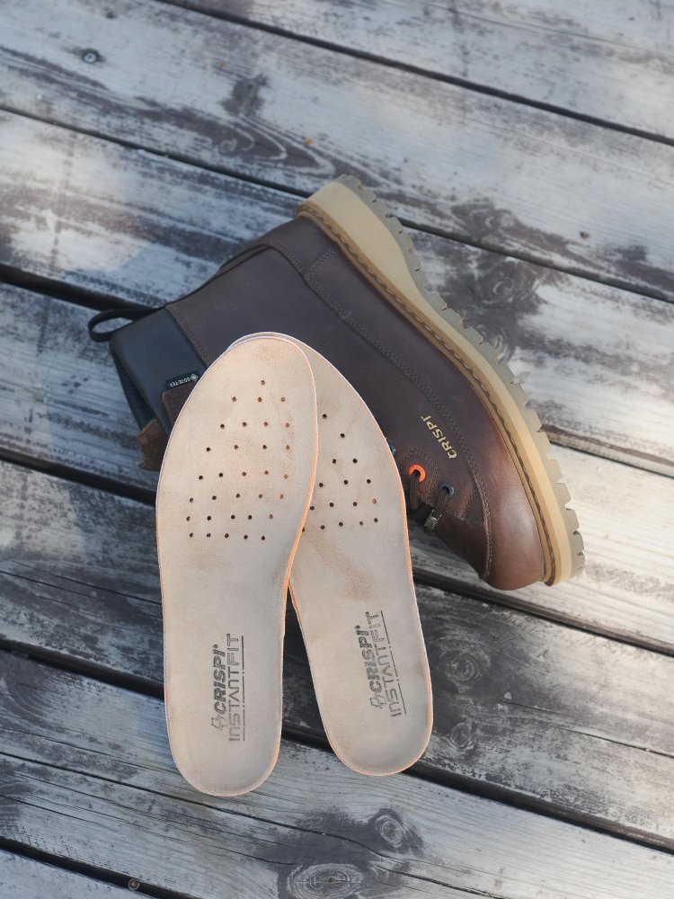 crispi's retro-martin's shoe pads are off-site, strewn with the italian hiking shoes