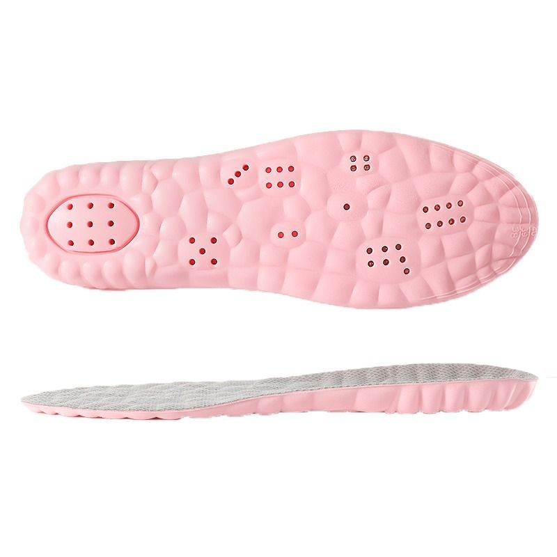 The lady's shoe mats are swollen with emulsions