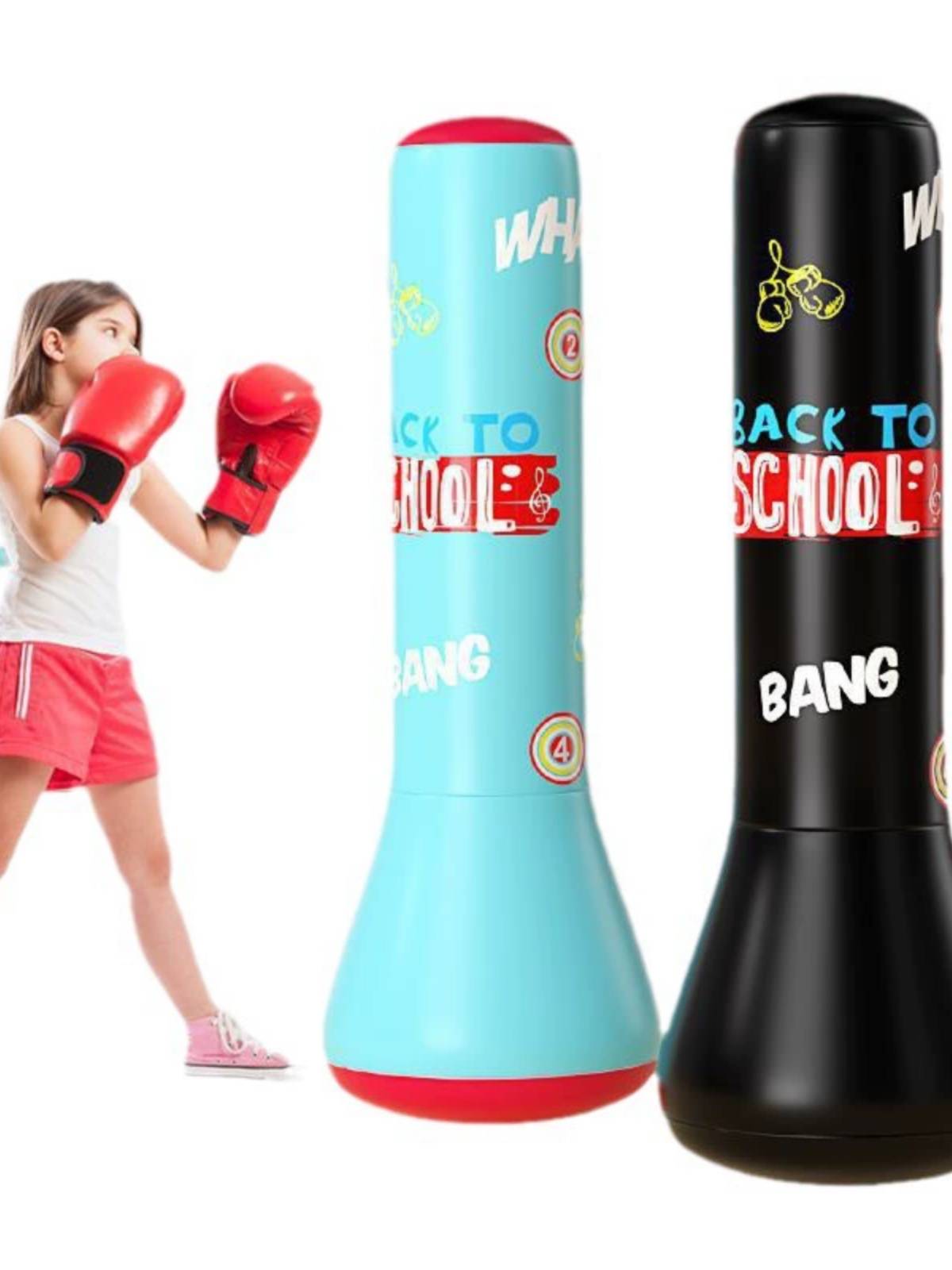 Children's boxing inflatable sandbags youth taekwondo training home decompressing vertical Sanda felling pillars