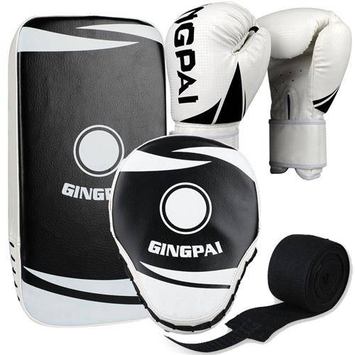 A pair of fists and a foot target and a pair of fists and a pair of hands