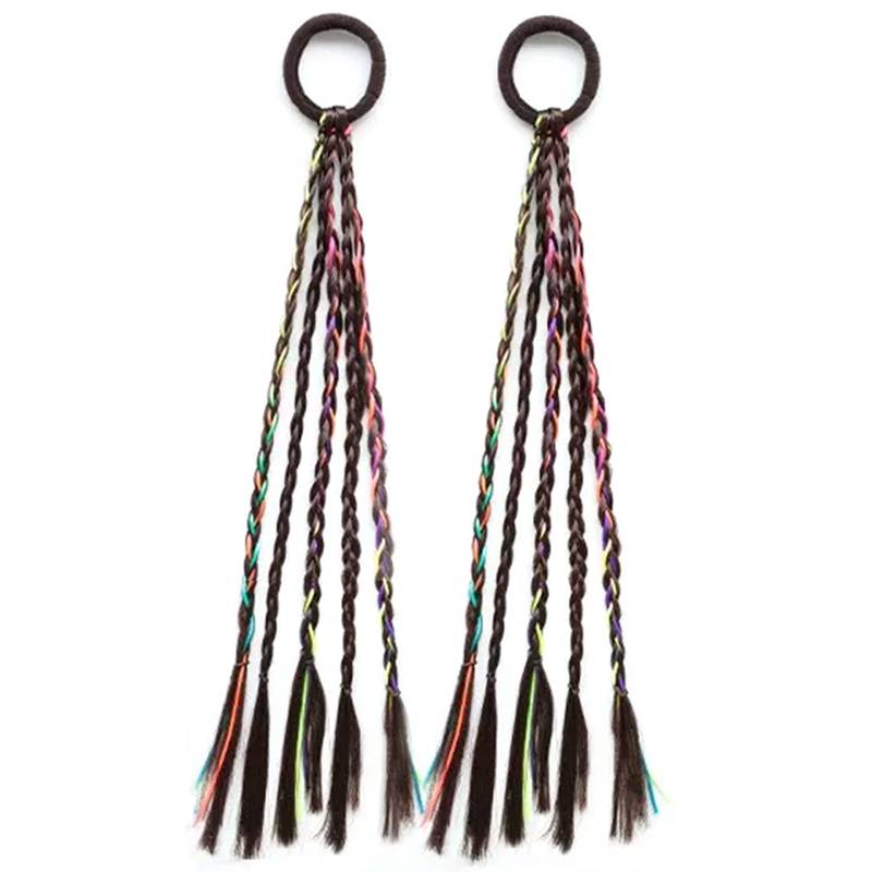 Net red children's wig braid head jewelry boxing braid color hair rope sweet cool woman tie ponytail head rope rubber band hair accessories