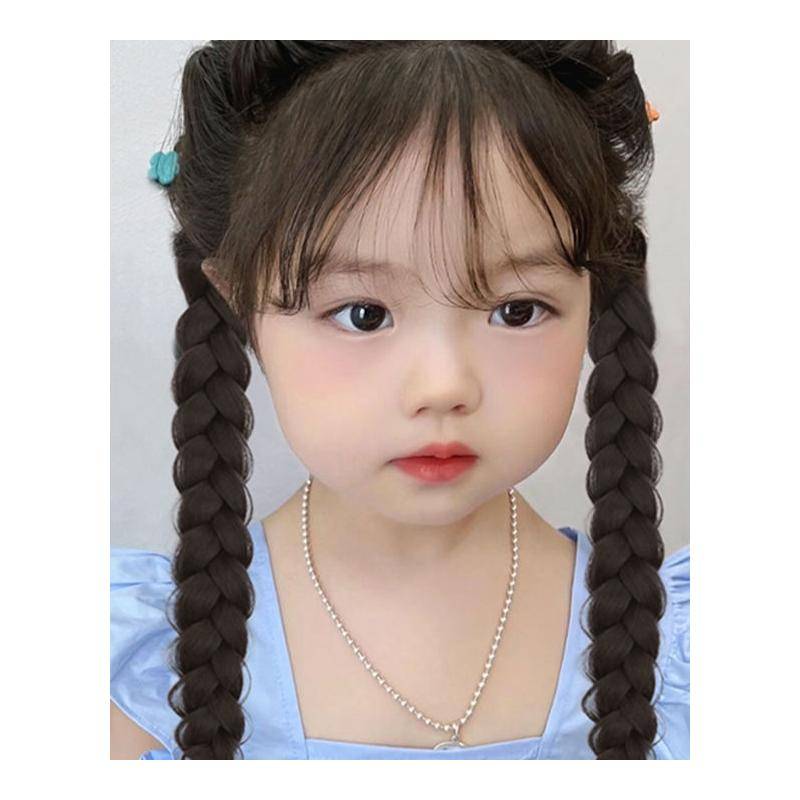 Children's wig braid girl double twisted braid cute playful sweet cool wind strap boxing braid Simulation ponytail