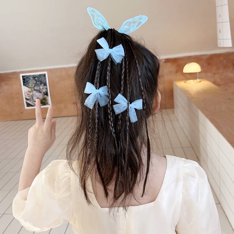Children's long wig Twist hair circle sweet cool boxing braid rubber band little girl tall ponytail bow is foreign