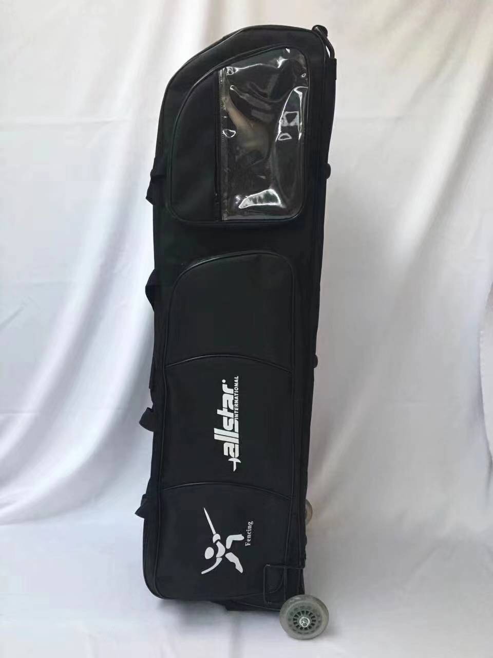 A big black-wheeled swordsman's bag