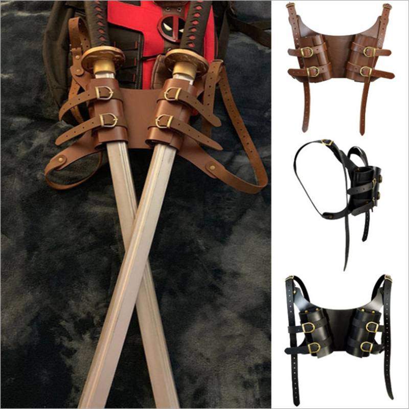 European and American style medieval literary retro style doubles weapon strap PU cortex knife scabbard outdoor fencing