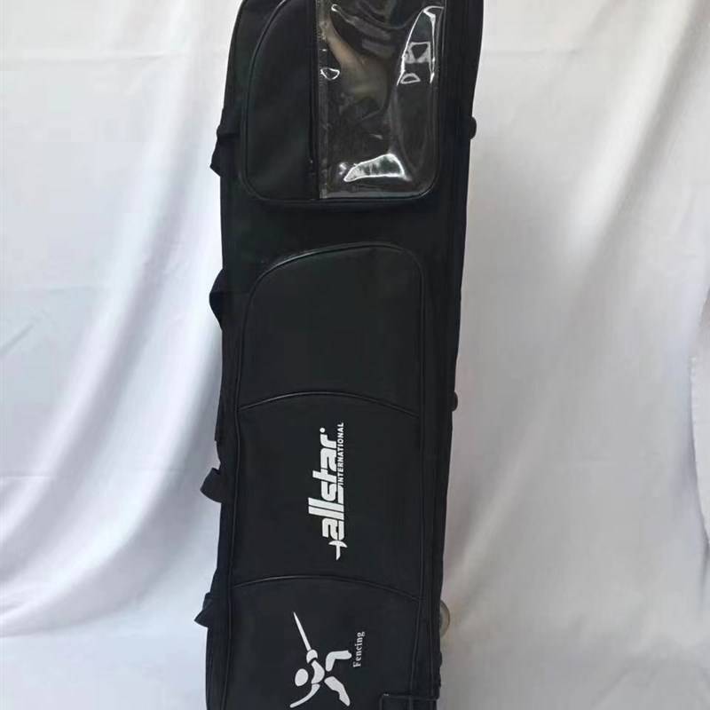 A big black-wheeled swordsman's bag