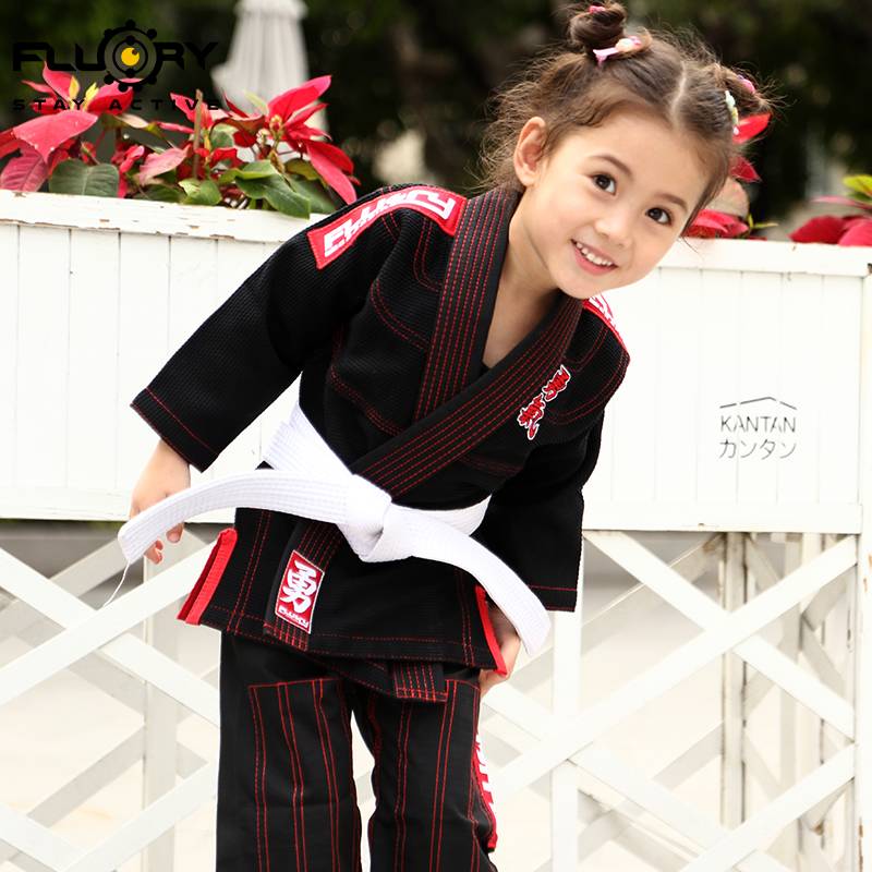 Fluory Fire Blood Brazil Jiu -Jitsu Taoist girl cute embroidery bjj gi Judo clothing professional training service children