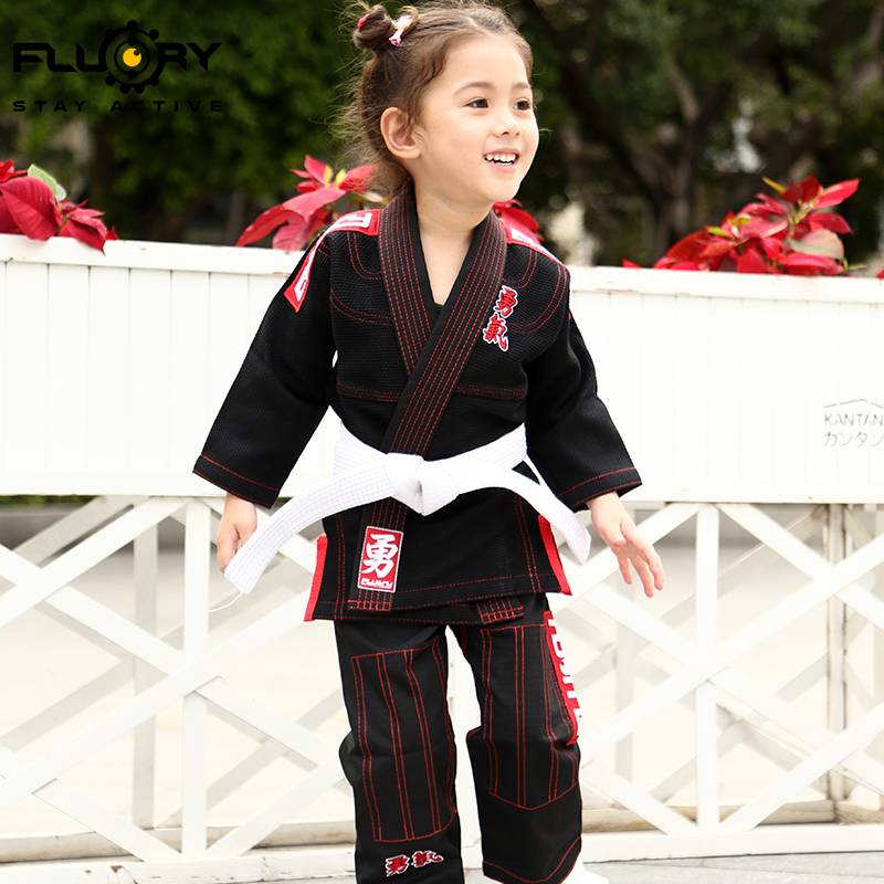 Fluory Fire Blood Brazil Jiu -Jitsu Duvenue cute embroidery bjj gi Judo clothing professional training service boys and girls