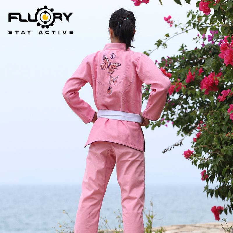 Fluory fire base Brazilian Jiu -Jitsu Taoist women's butterfly embroidered bjj gi Jiu -Judo clothing professional Jiu -Jitsu pink