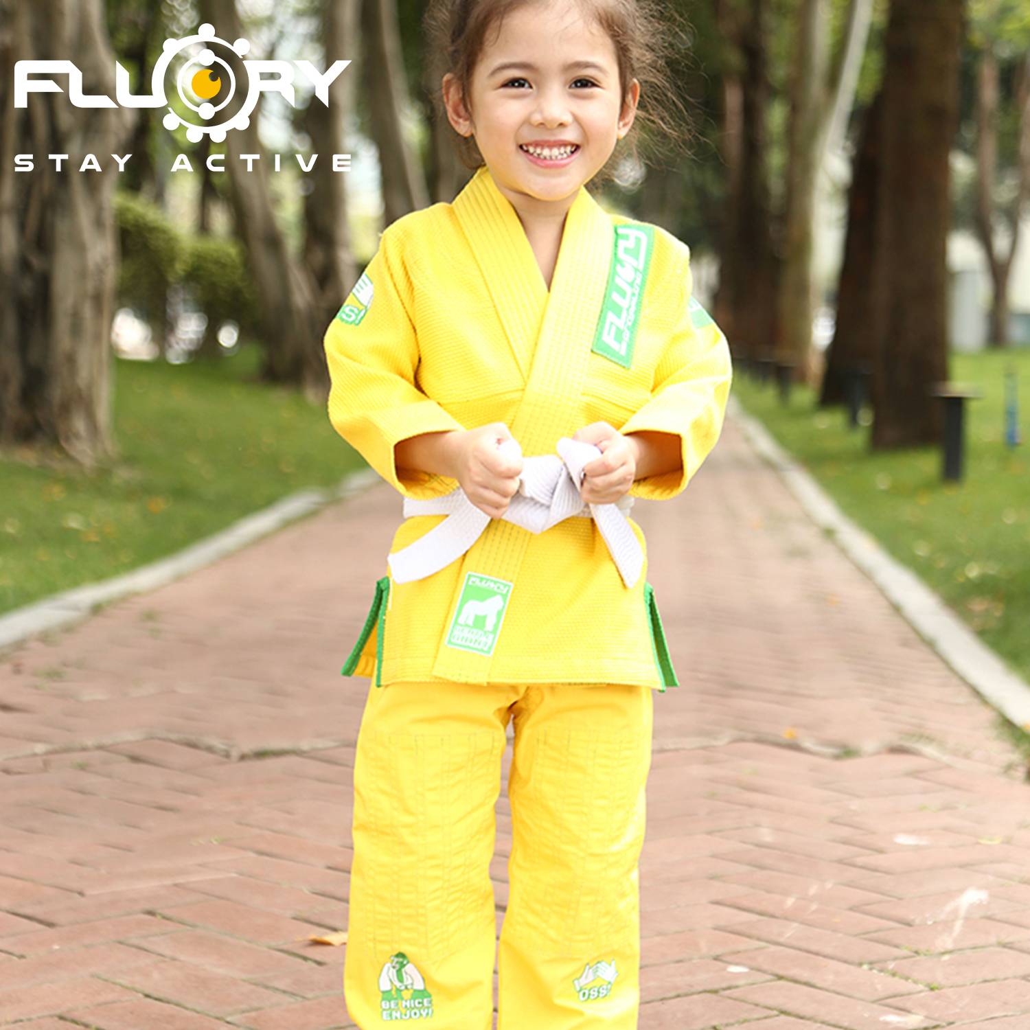 Fluory Fire Blood Brazil Jiu -Jitsu Taoist girl cute embroidery bjj gi Judo clothing children's professional training suit