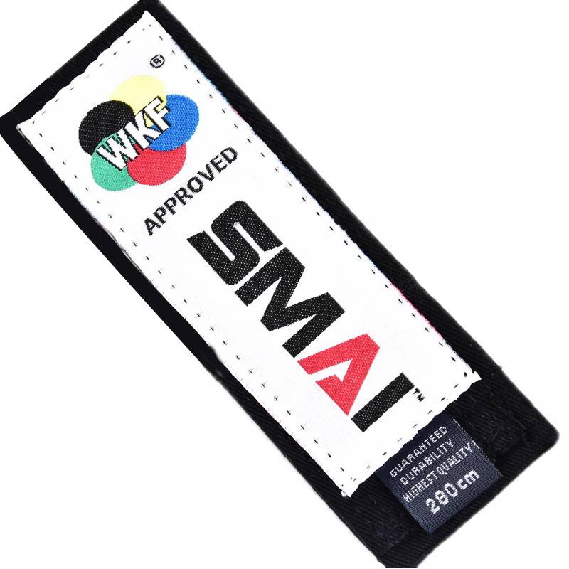 Custom SMAI karate WKF authentication black belt pure cotton fabric customized waist band road coach section embroidery