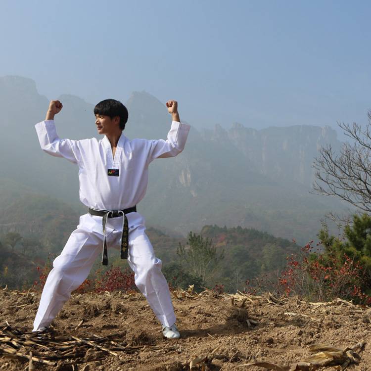 White standard taekwondo clothing white -collar children adult Taekwondo Taoist pure white road clothes ITF karate