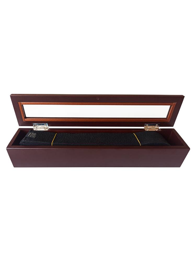 A box of karate judo belts for the collection of black belts for the promotion of wooden boxes