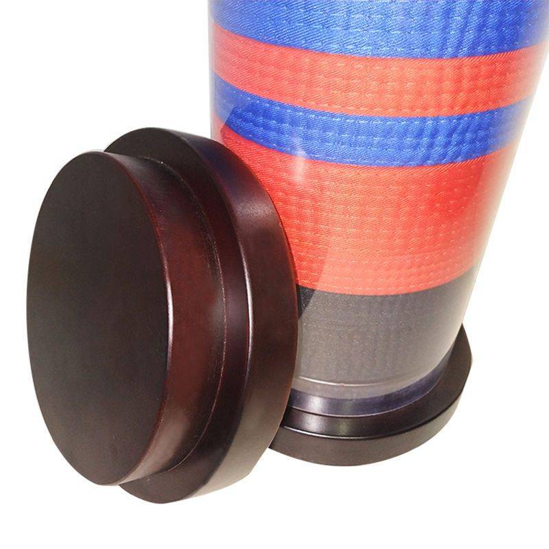 Taekwondo with a box of wooden barrel belts displaying a karate karate boxing device