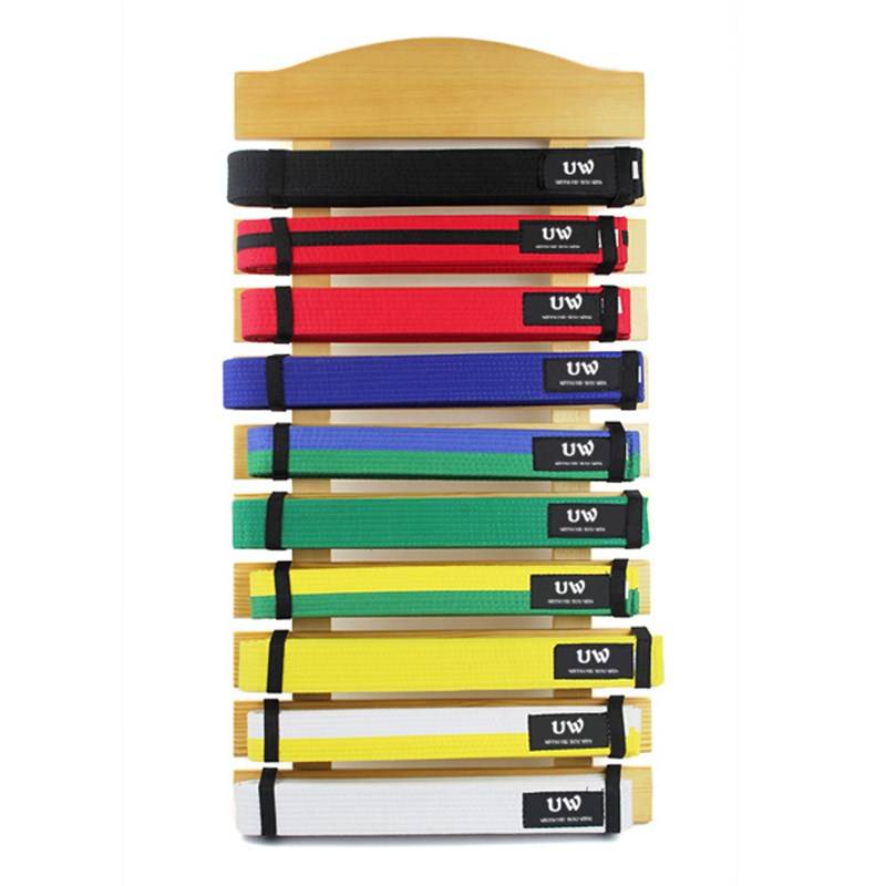 The taekwondo belt shows a wooden embroidery belt for judo karate equipment