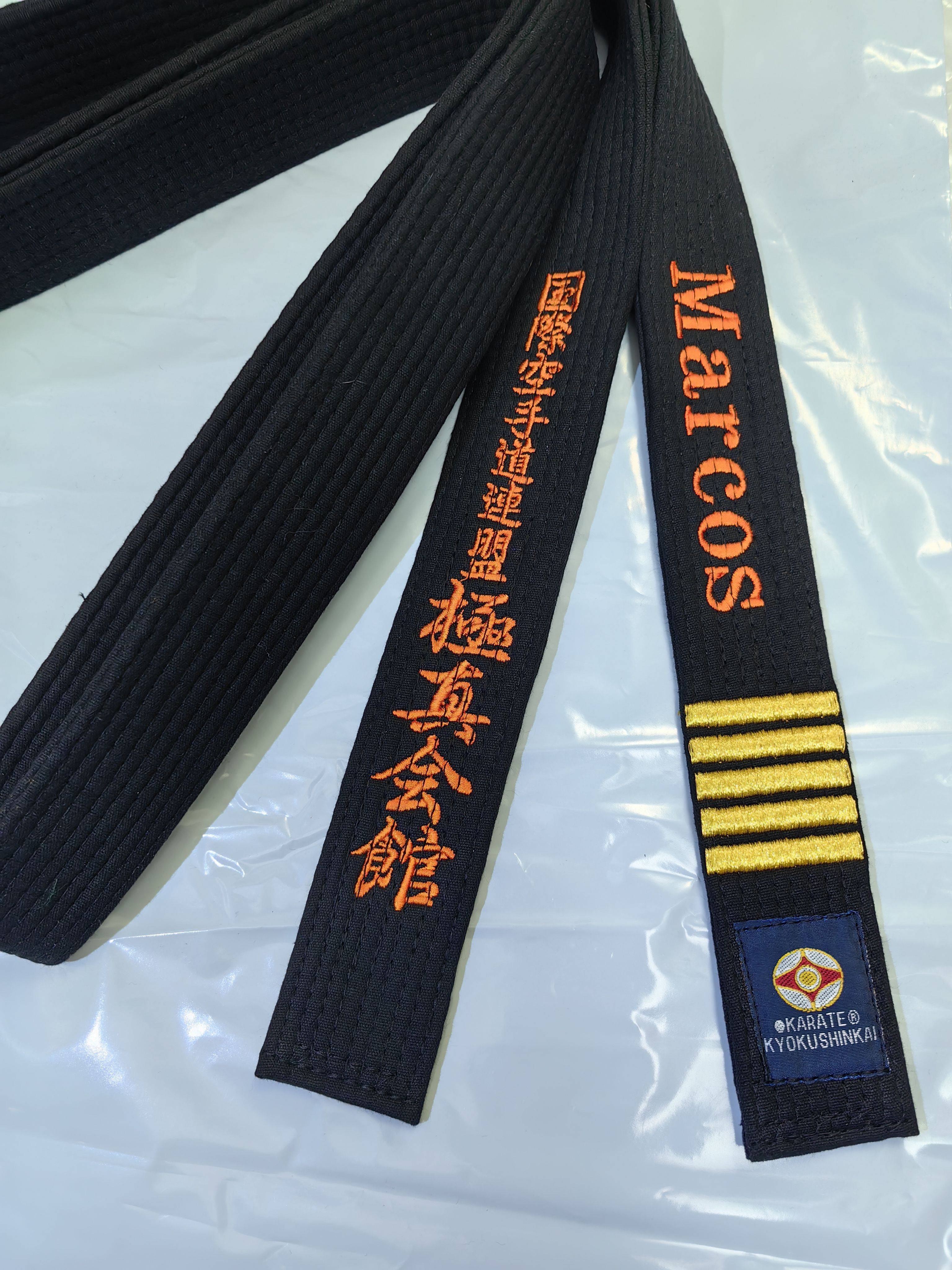 Extremely true band of orange belt karate belt empty -handed band -empty -handed embroidered belt black strap empty hand