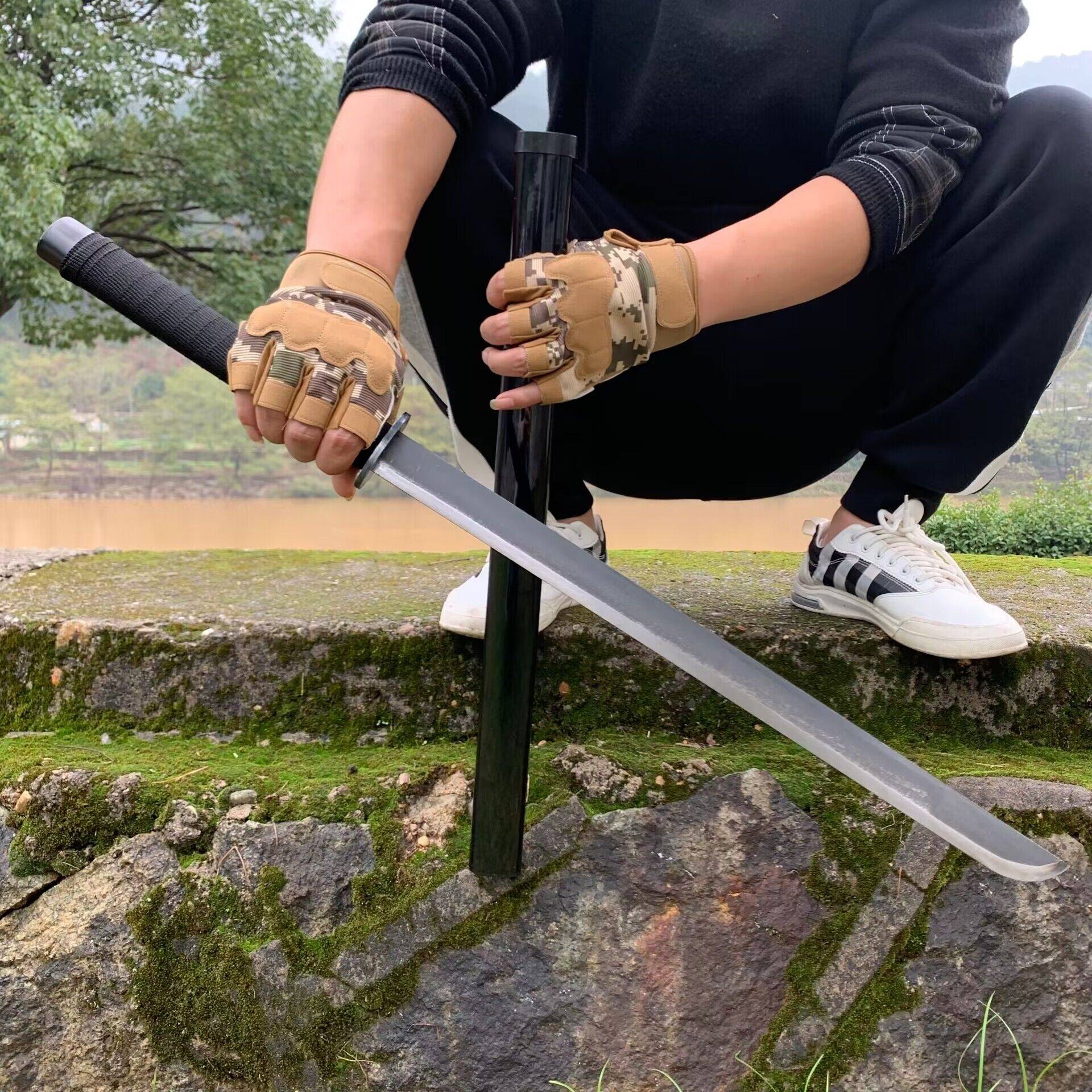 Cutting Mountain Training Kendo Military Knife Straight Horse Blade Tactical Steel Knife Weapon Town House Handmade Forging