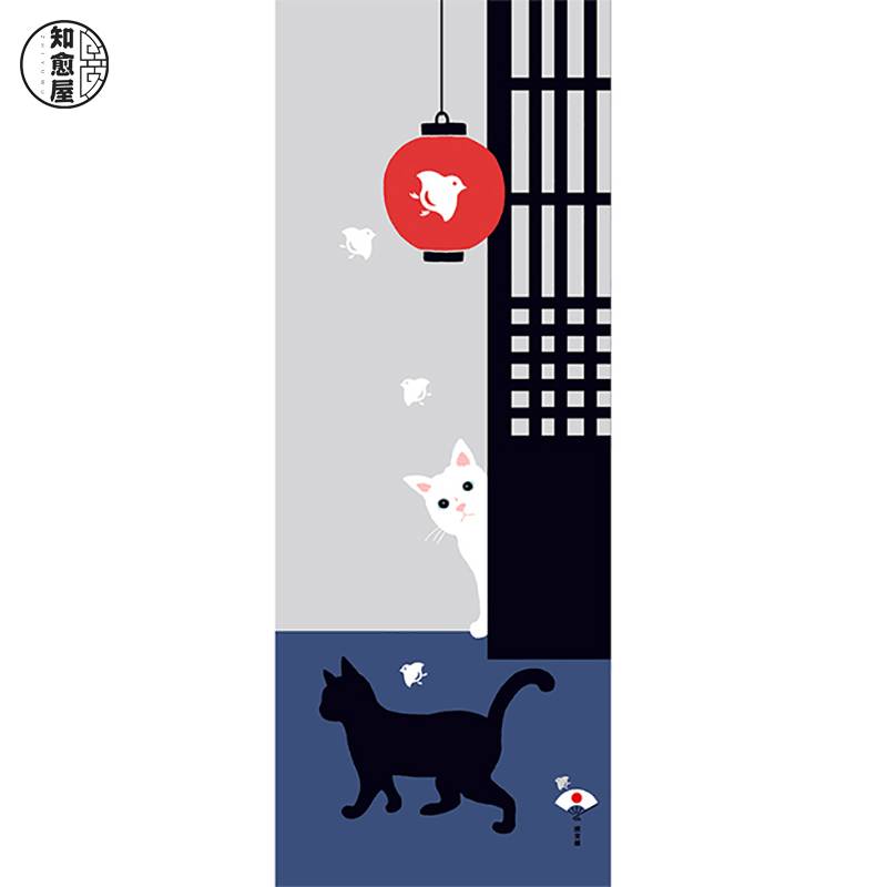 The cat and the house Japanese Yokohama dyed the hands wipe the scarf to know the cream house's headscarf and wind hanging painting