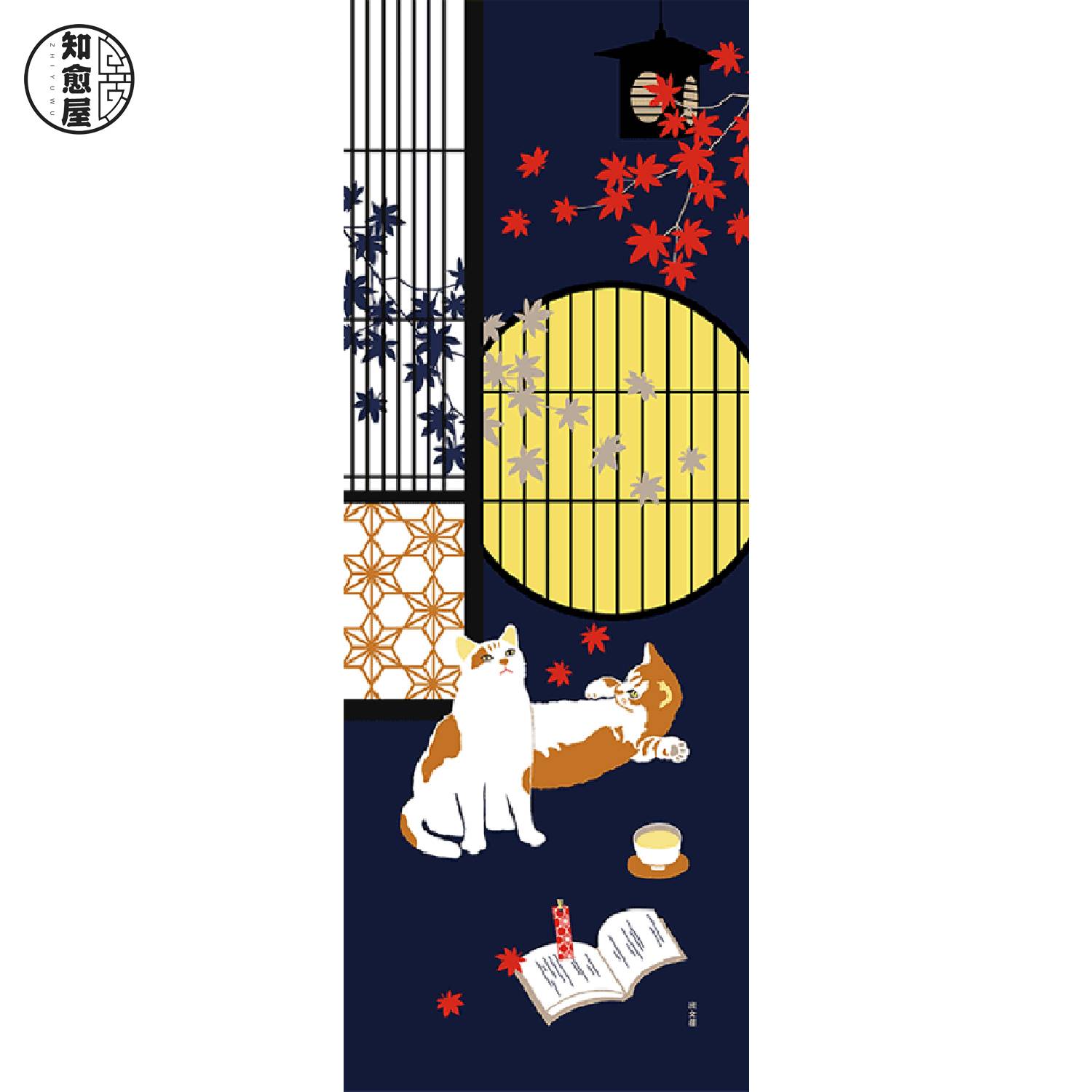 The cat and the house Japanese Yokohama dyed the hands wipe the scarf to know the cream house's headscarf and wind hanging painting