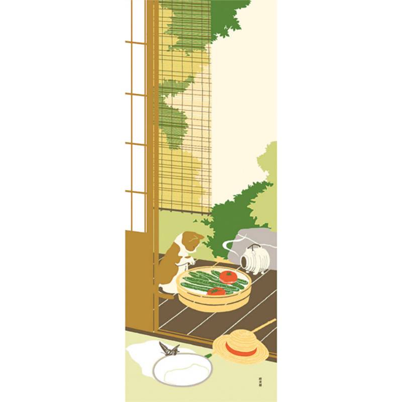 The cat and the house Japanese Yokohama dyed the hands wipe the scarf to know the cream house's headscarf and wind hanging painting