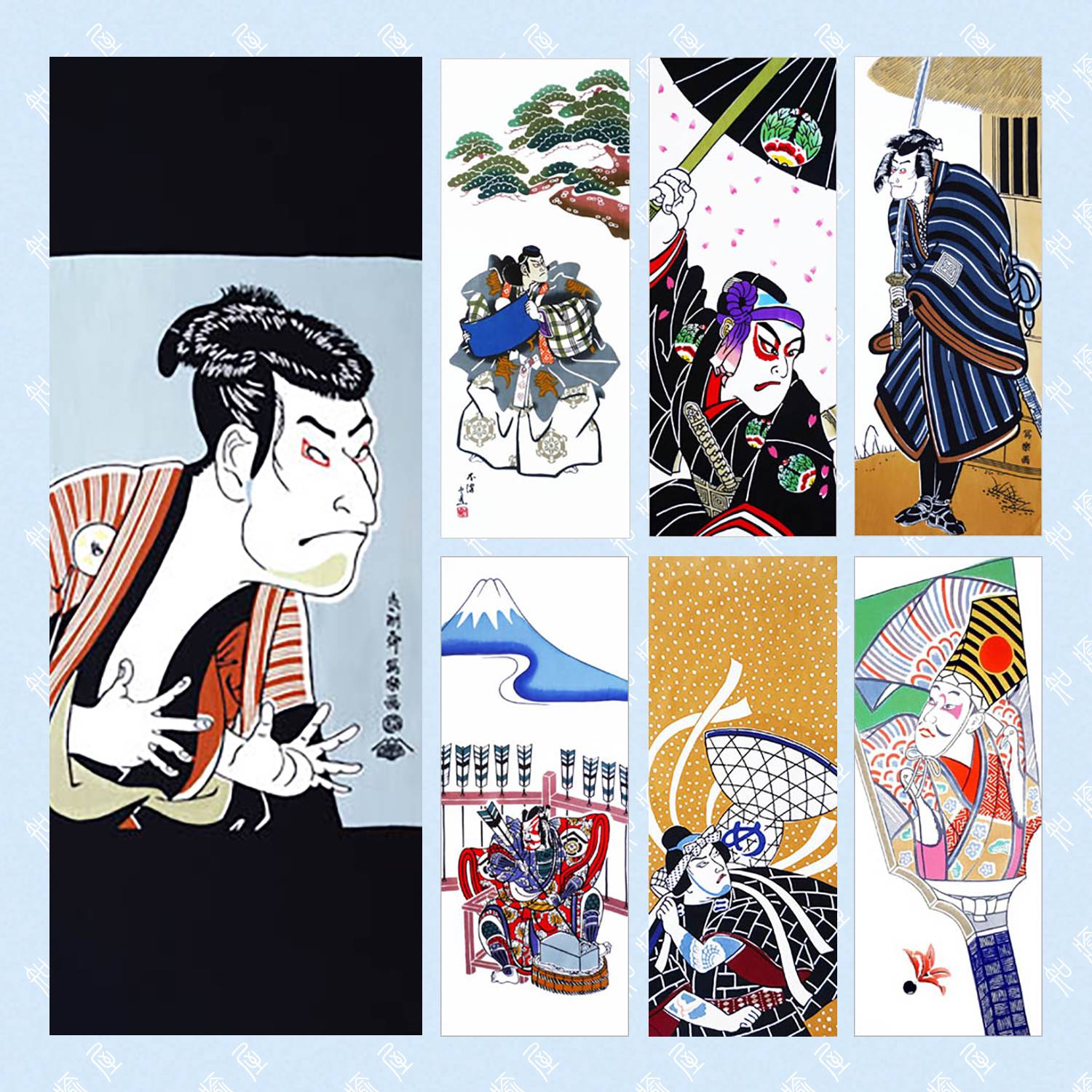 [Zhiyu House] Kabuki character classical fun cloth painting Japanese sword -made headscarf