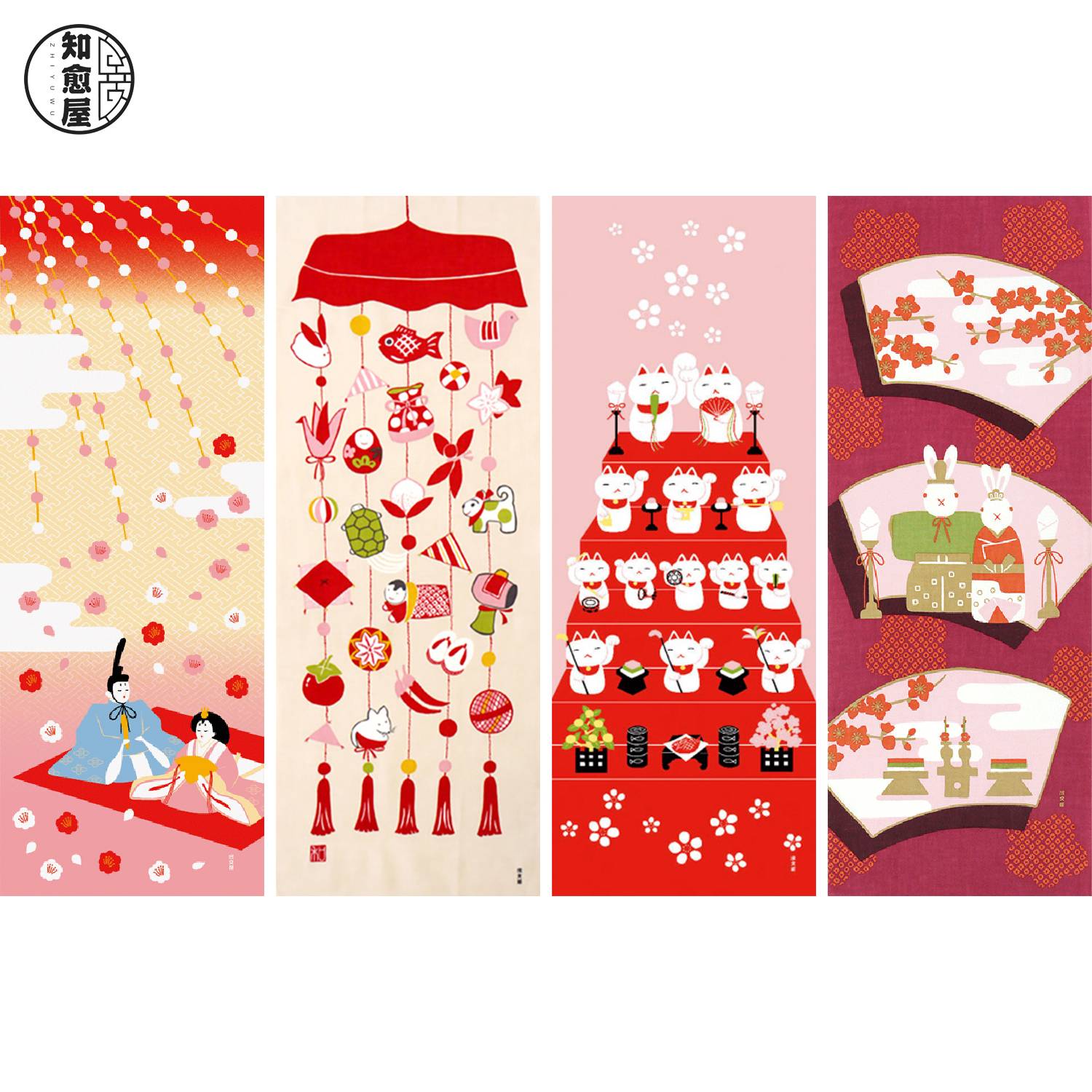 8 Daughter's Day Peach Blossom Festive Frequent Japanese Herita Yokohama dyed hands wipe the scarf to know the healing house, the sword, the headscarf and the wind