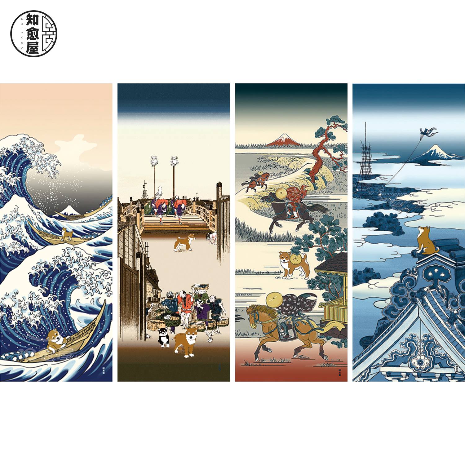 Four Dog Dog Ukiyoshi Douchai Japanese Yokohama Dyeing Hand Wit Wipes to Know the House Sword Dao Taoist Towel and Wind Hanging Painting