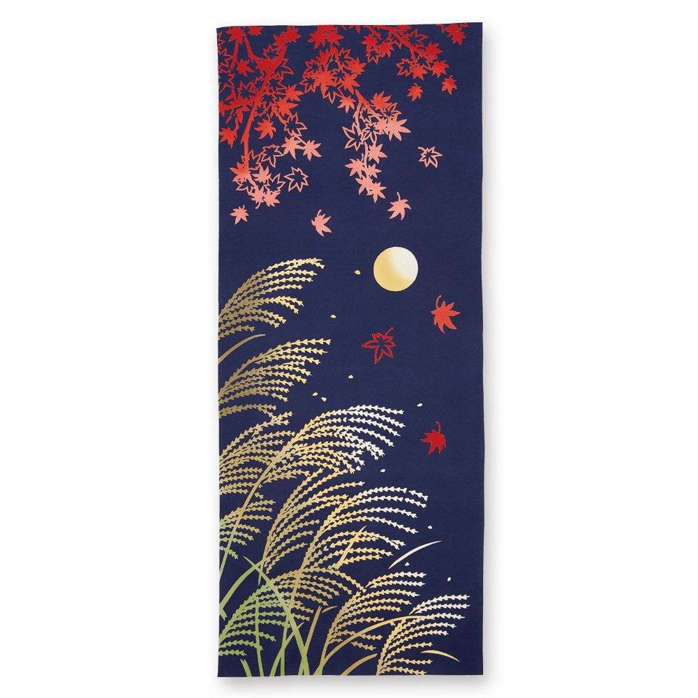 Mid -Autumn Festival circle Moon maple leaf water wave dumplings Japanese -made sword -dyed head scarf knows the cherry house and room hanging painting