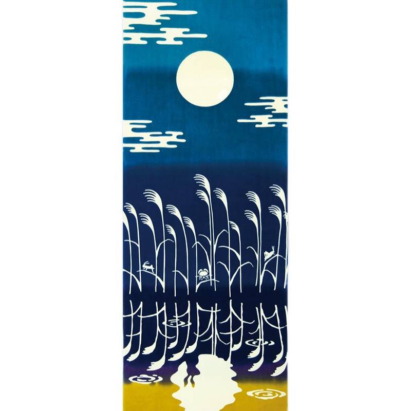 Mid -Autumn Festival circle Moon maple leaf water wave dumplings Japanese -made sword -dyed head scarf knows the cherry house and room hanging painting