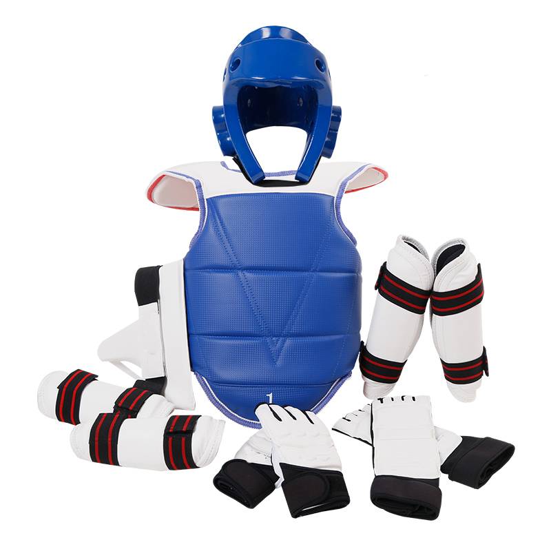 8 or 5 sets of helmets for children with combat armour-types in a full-scale competition for taekwondo protection