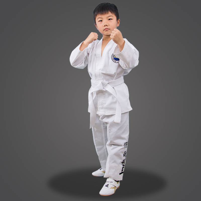 Free shipping genuine high -quality ITF Taoism children's adult white -collar ITF Taekwondo clothing training service autumn and winter gift leucorrhea