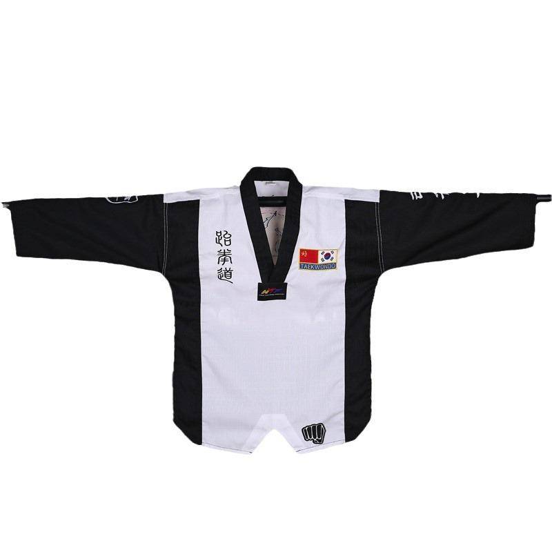 Taekwondo martial arts train adult college boys and girls in their costumes