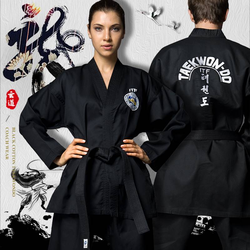 Xuan Dao-Xuanlong-full embroidery Taekwondo Taoist clothes coach clothes black adult high-end custom training suit