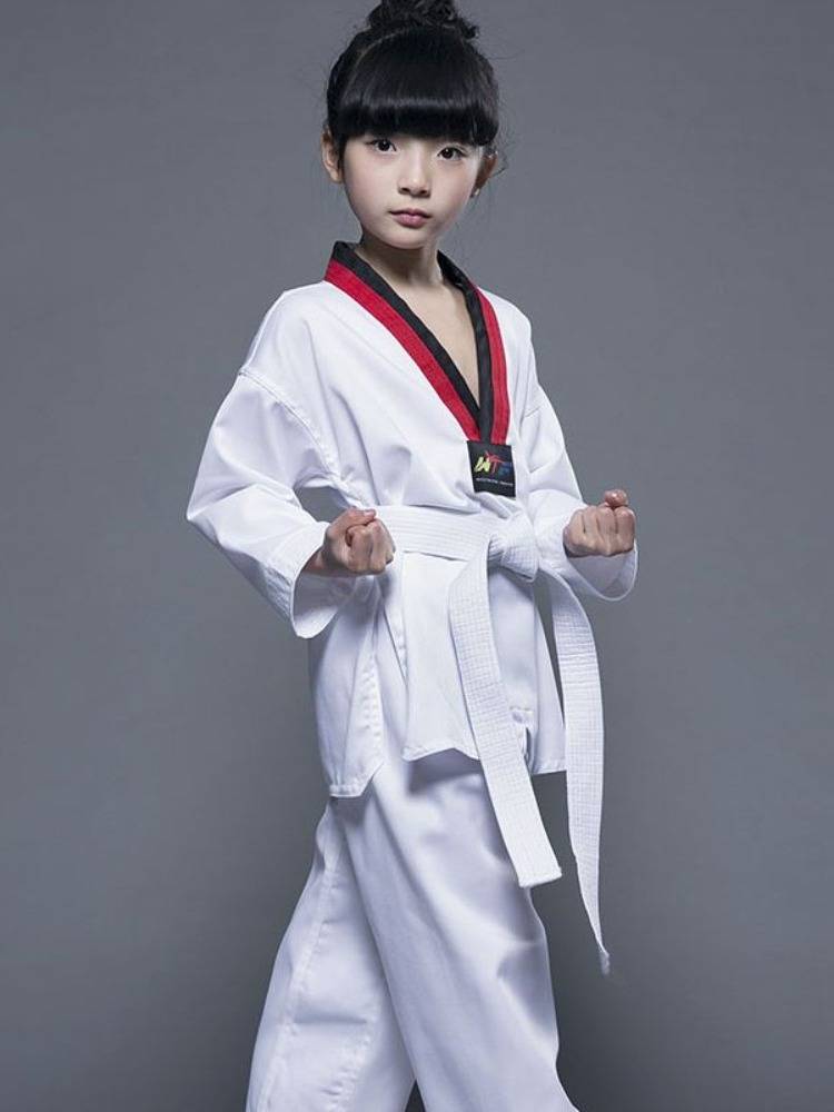 Pure cotton taekwondo clothing Children's training suit Beginning adult men and women long -sleeved taekwondo tadpole clothing
