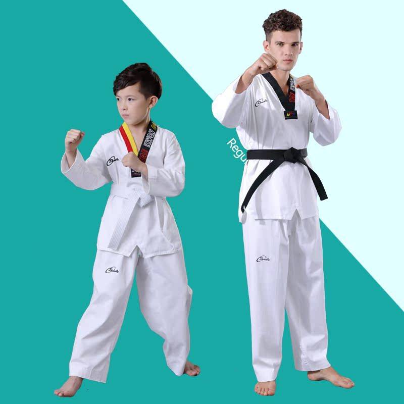 Pure cotton Taekwondo clothes Children's training service adult adult college students begin to learn male and female long -sleeved short -sleeved short -sleeved