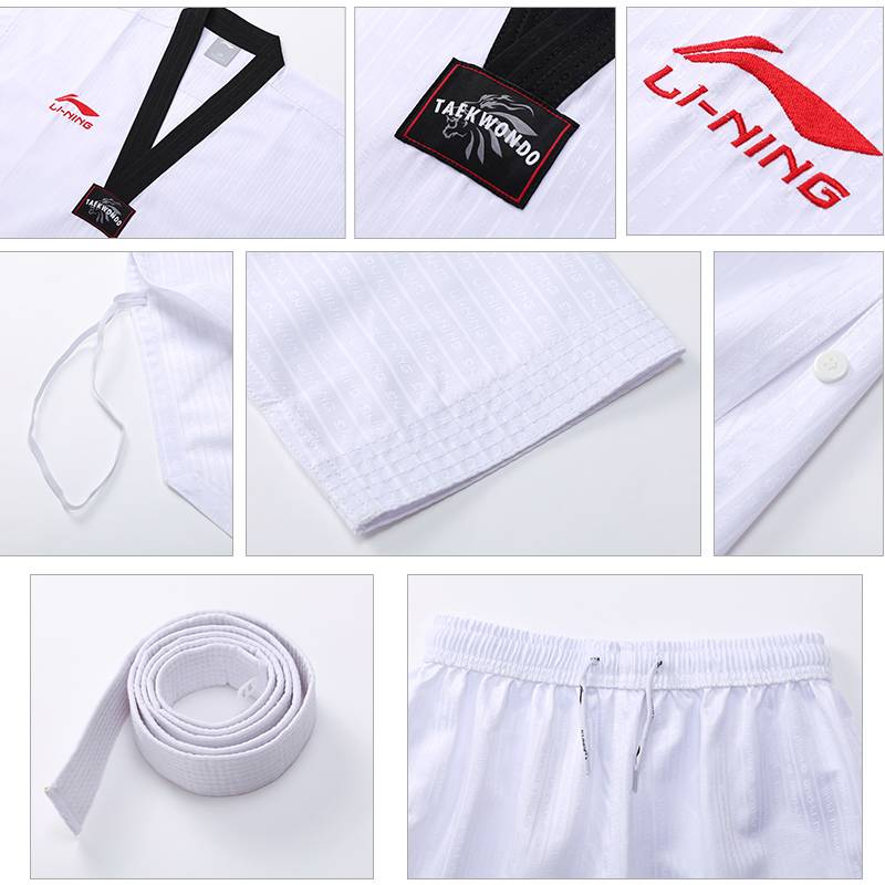 Li Ning Taekwondo's clothing adult children and men's summer suits long short -sleeved Taekwondo beginner training clothing