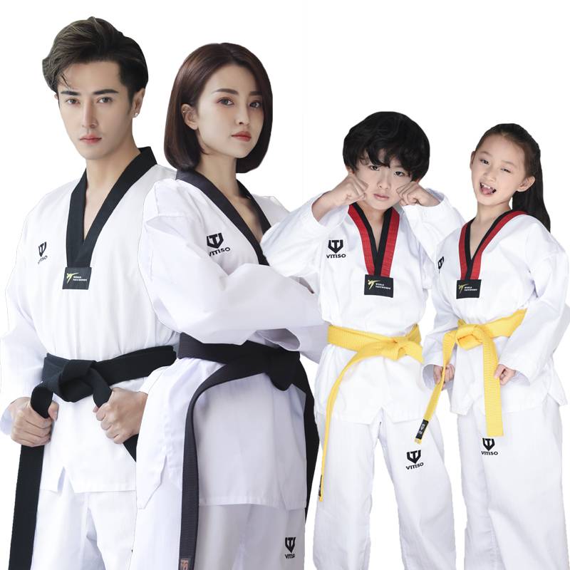 Vitiso Taekwondo clothing children's adult clothes pure cotton short -sleeved men's and women's clothing summer junior scholar training