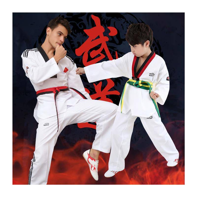 The adult training suit for taekwondo primary school students, the black belt for taekwondo, the custom print for children in taekwondo