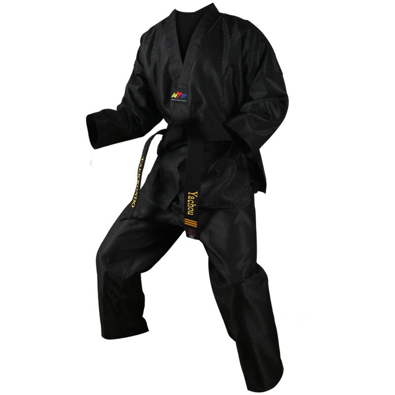 Coach service black taekwondo clothing adult demonstration professional Taekwondo Taoist service men's and women's uniform master service grid