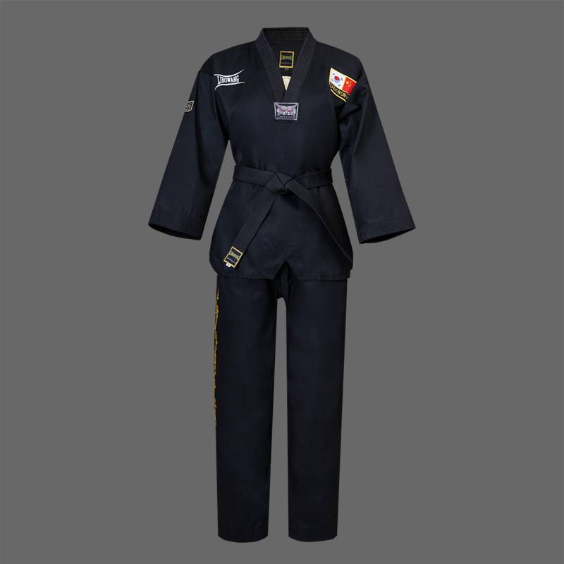Lie Kou Wang Black Taekwondo clothing men's and women's adult coach clothes museum custom embroidery dragon taekwondo coach service
