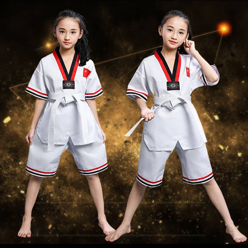 Taekwondo training for adult children, male and female, short-sleeved cotton-sleeved kyoto garment factory