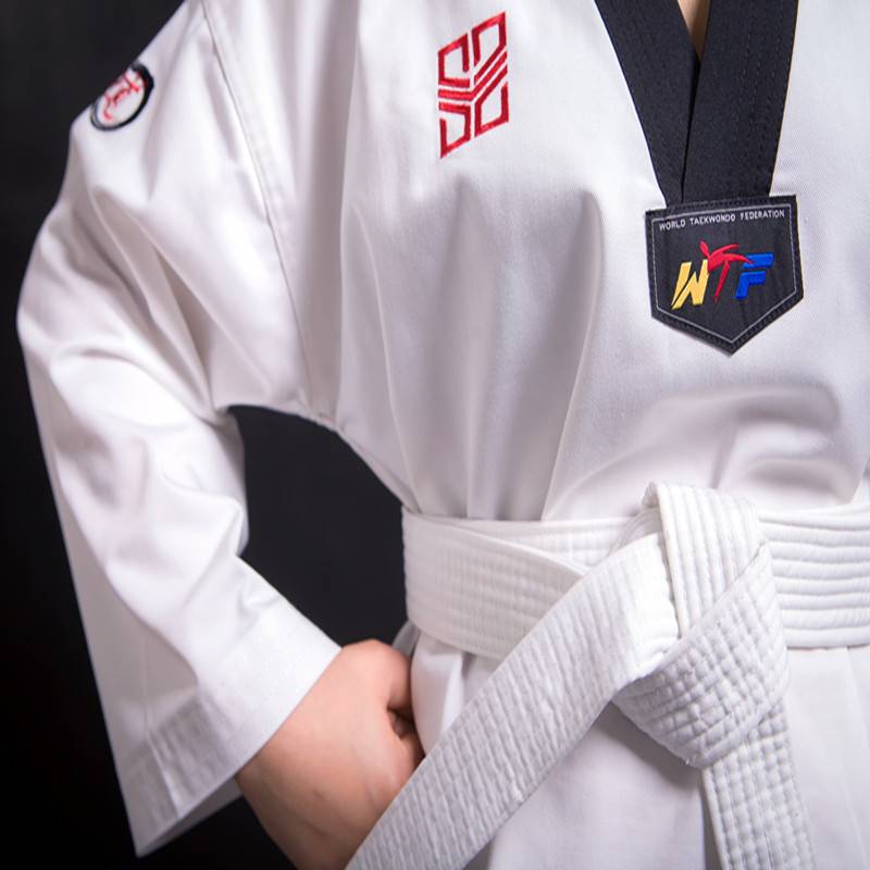 Pure cotton children Taekwondo clothing black belt white custom training long -sleeved print adult men's and women's product set set