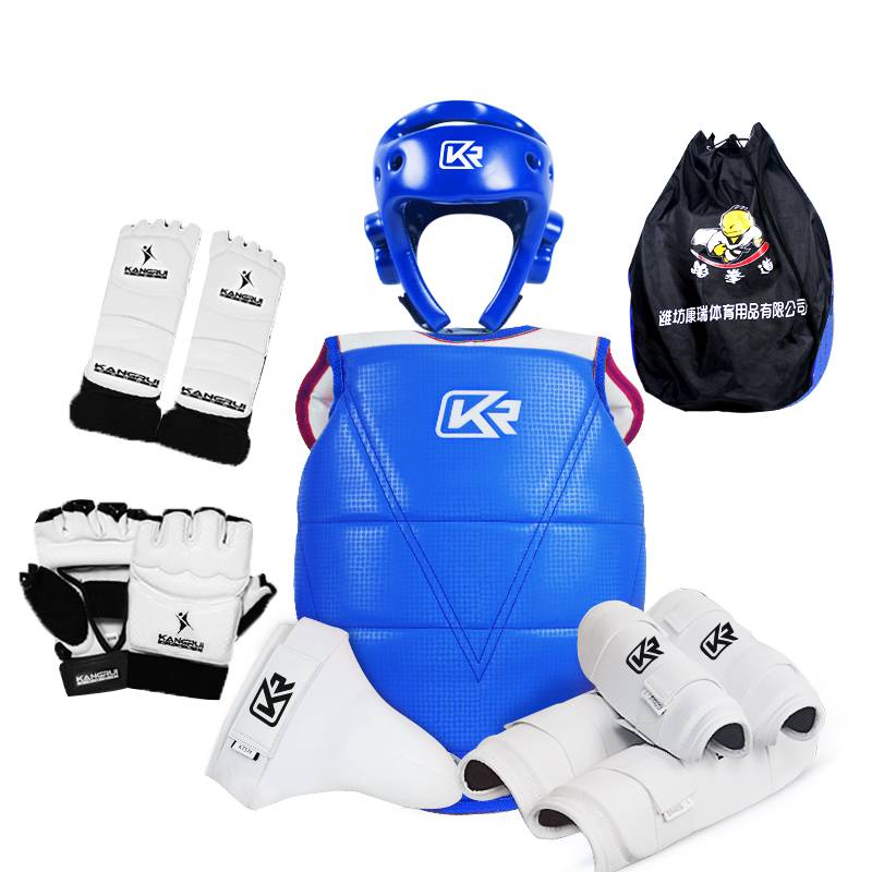 Kangrui Taekwondo Protective Children's Thickens Training Equipment Six Eight Sets of Men and Women Taekwondo Set A full set