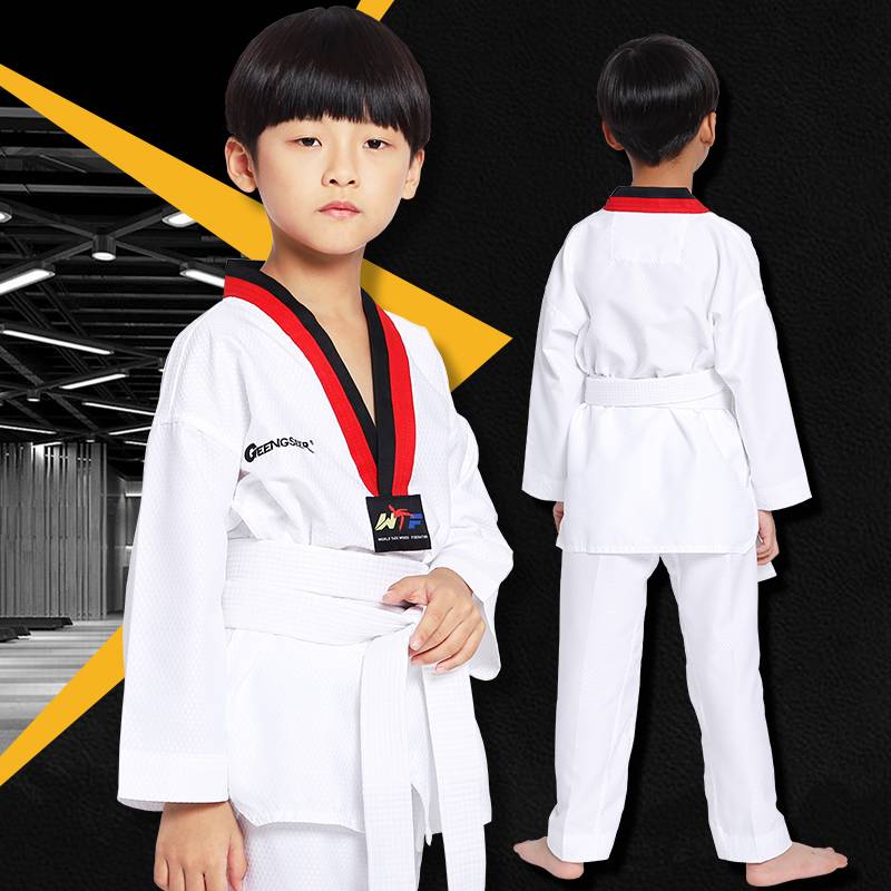 Pure cotton Taekwondo clothing summer clothes children's training service junior adult adult college student men and women long -sleeved short -sleeved road clothes