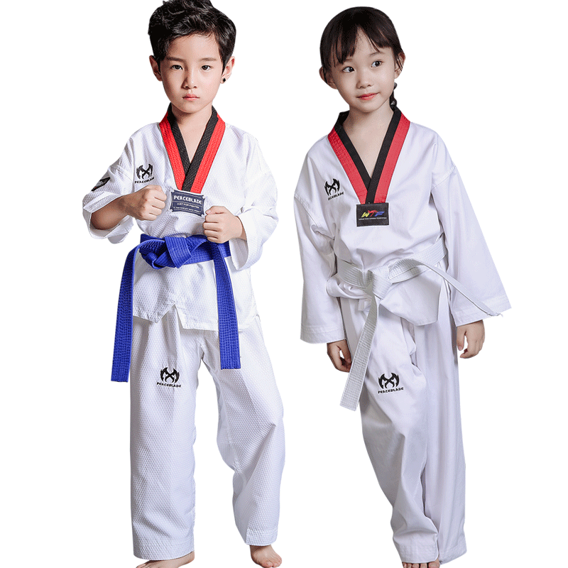 All -cotton adult children Taekwondo clothing spring and summer long short -sleeved men and women lift the Taiwan boxing jeet clothing junior training leucorrhea