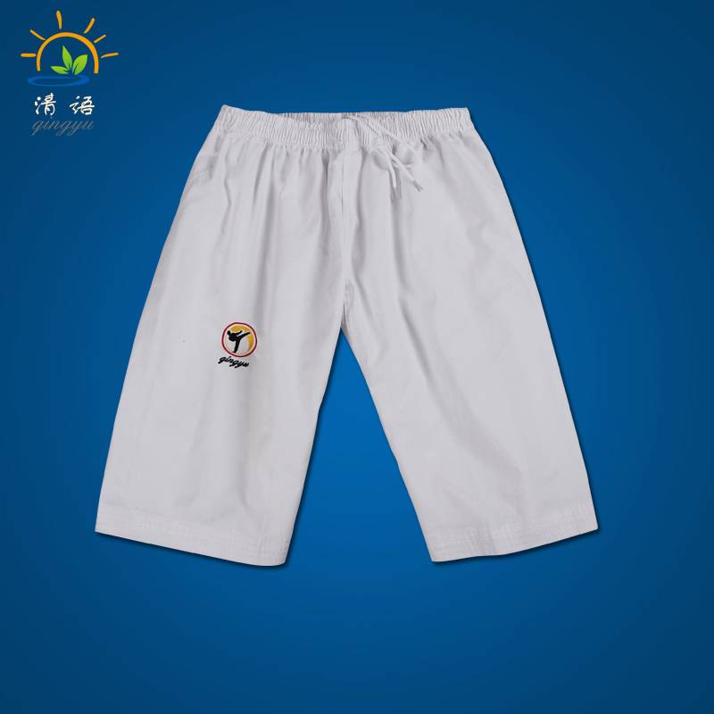 Qingyu Taekwondo Pants Black and White Children's Men and Women Adult Total Cotton Training Pants Taekwondo clothing long pants shorts