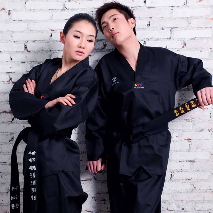 Tianshi adult children black taekwondo clothing honeycomb fabric male and female coach/teacher clothing free shipping